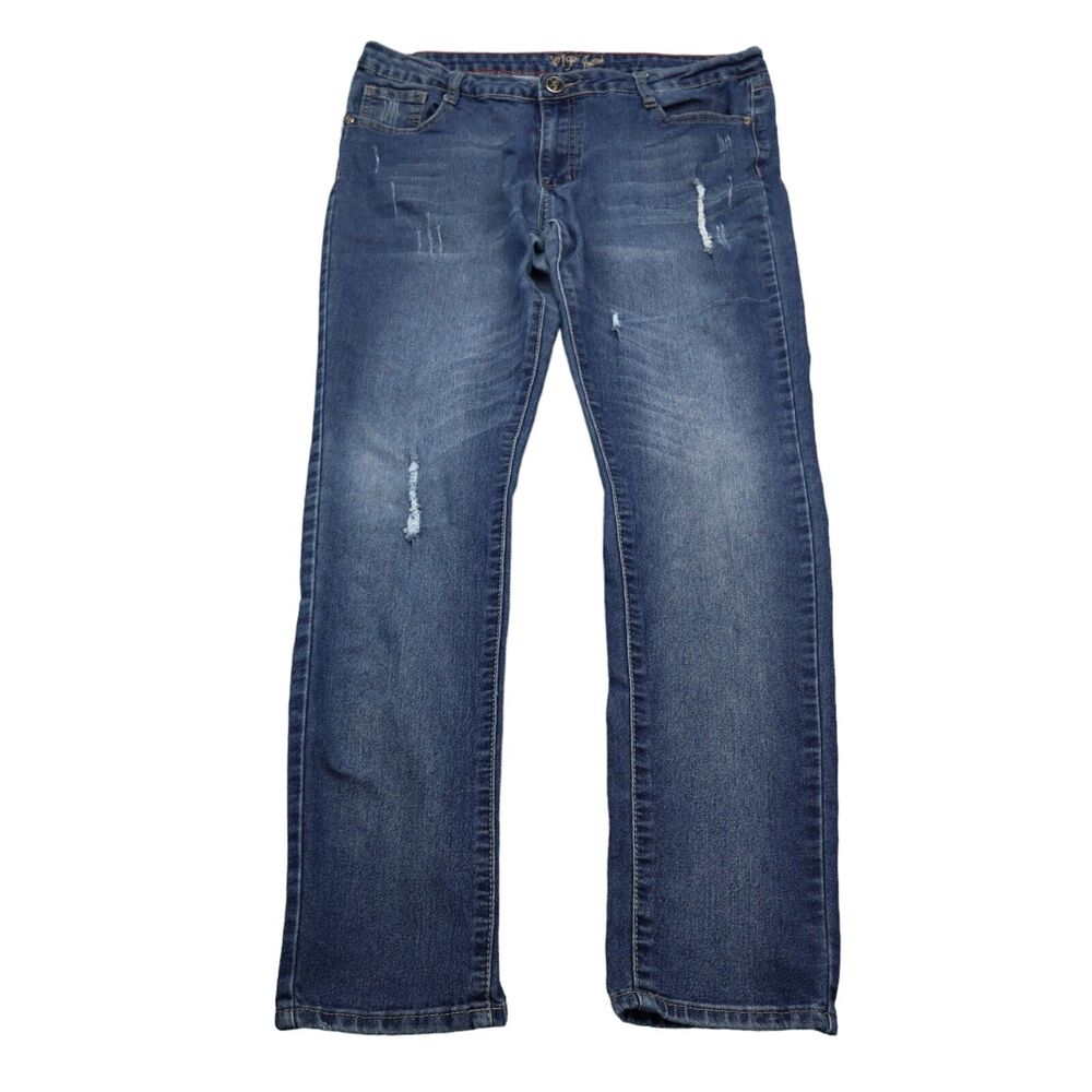 Vip Jeans Womens Blue Straight Mid Rise Stretch Button Dark Wash Denim Pants
